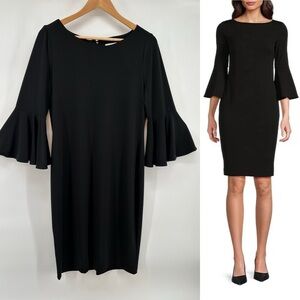 Calvin Klein Black 3/4 Length Bell Sleeves Stretch Dress Size 12 Timeless